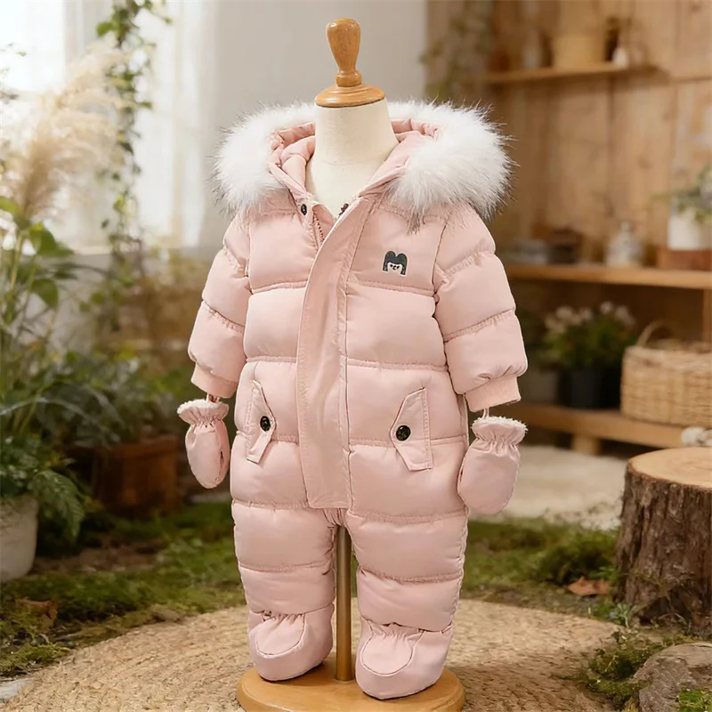 Winter Newborn Baby Girl Clothes Thicken Baby Romper With Gloves Warm Baby Jumpsuit Plus Velvet Children Snow Wear Coat 0-18M