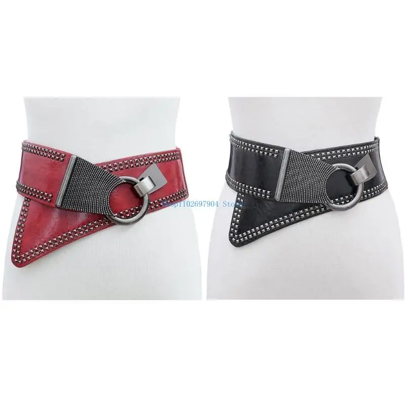 

N7YF Vintage Belt PU Leather Elastic Wide Belt Dress Decorative Waist Belt