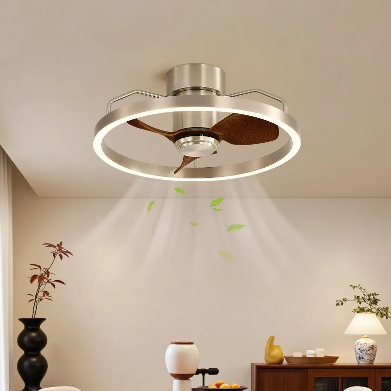 Mid Century Minimalist Solid Wood Ceiling Fan Light Invisible Blades Combo for Master Bedroom Dining Room Lights for Room Led