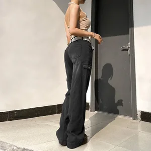 Hohe Taille Casual Jeans mit unregelmäßigen Taschen, Straßenhosen, gerade Bein, Bodentürmen, Arbeitskleidung, neu 10 Hauptverkauf Calca Jeans 90 männlich - №1