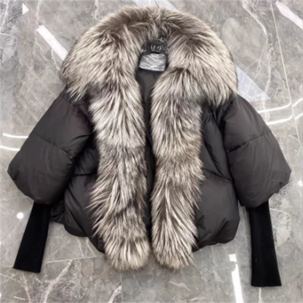 

2023 new down jacket big real fur collar hat loose bat sleeves fashion coat duck down jacket women with real fur