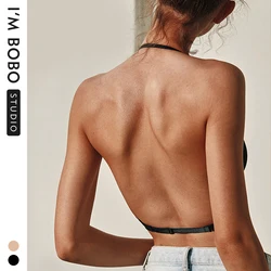 Sexy Backless Bra Lace Deep U Low Back Bralette Thin Cup Brassiere Halter Soft Seamless Elastic Underwear Tank Tops Encaje Mujer