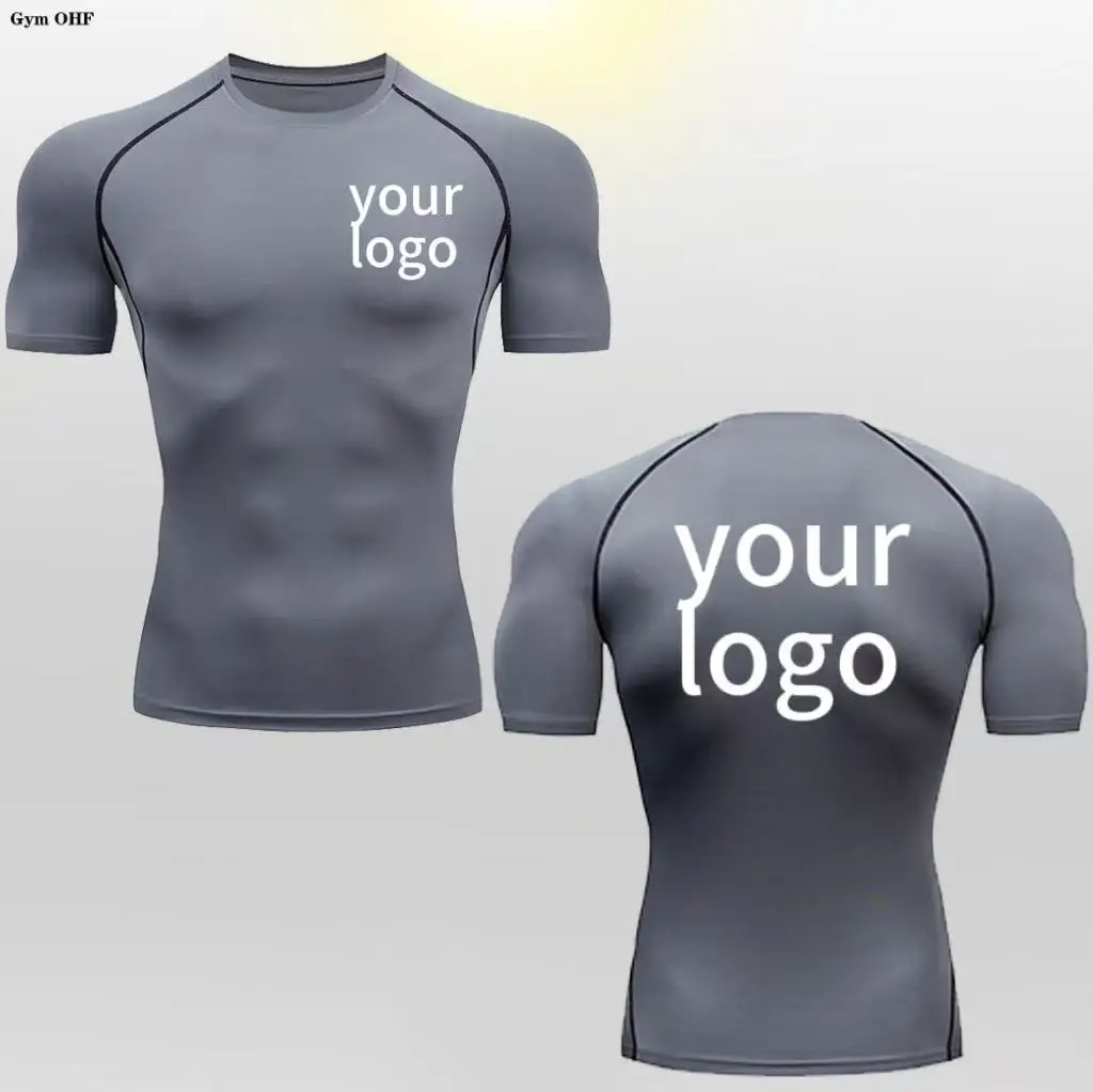Men's T-Shirt Logo Custom Short Sleeved Breathable Quick Drying Tight Fitting T Shirt Gym Outdoor Training Top Fitness Tshirt