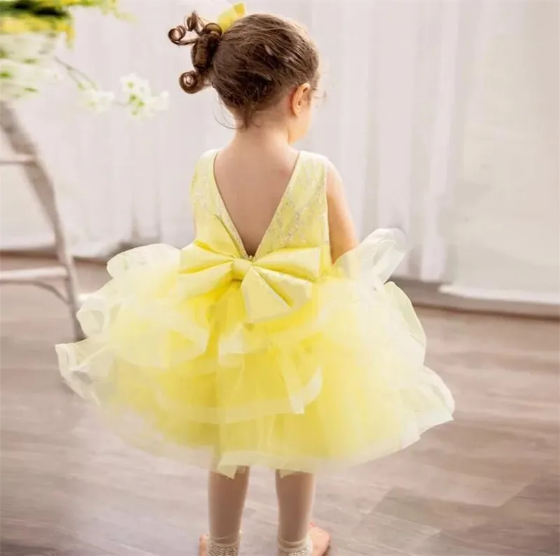 

Yellow Glitter Kids Flower Girl Dress Birthday Gown Wedding Party Dresses Costumes First Communion Dress