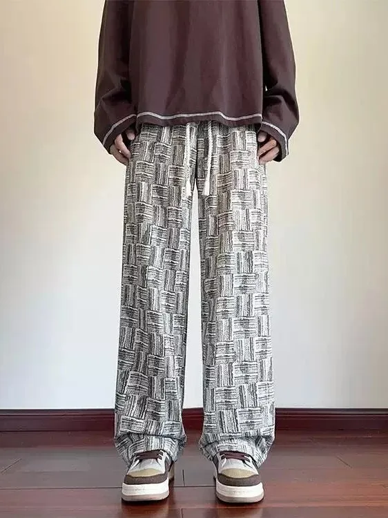 Men's Corduroy Pants Casual Loose Fit Dyeing Weaving Pattern Sporty Sweatpants Breathable Comfortable Polyester Fiber