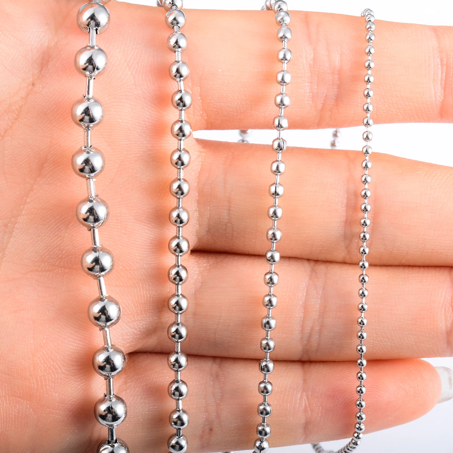 1pc Bulk Price Stainless Steel Silver Color Beads Ball Chain Bracelets widt 1.5/2/3/4.5mm For Women Men Fashion Jewelry Gift