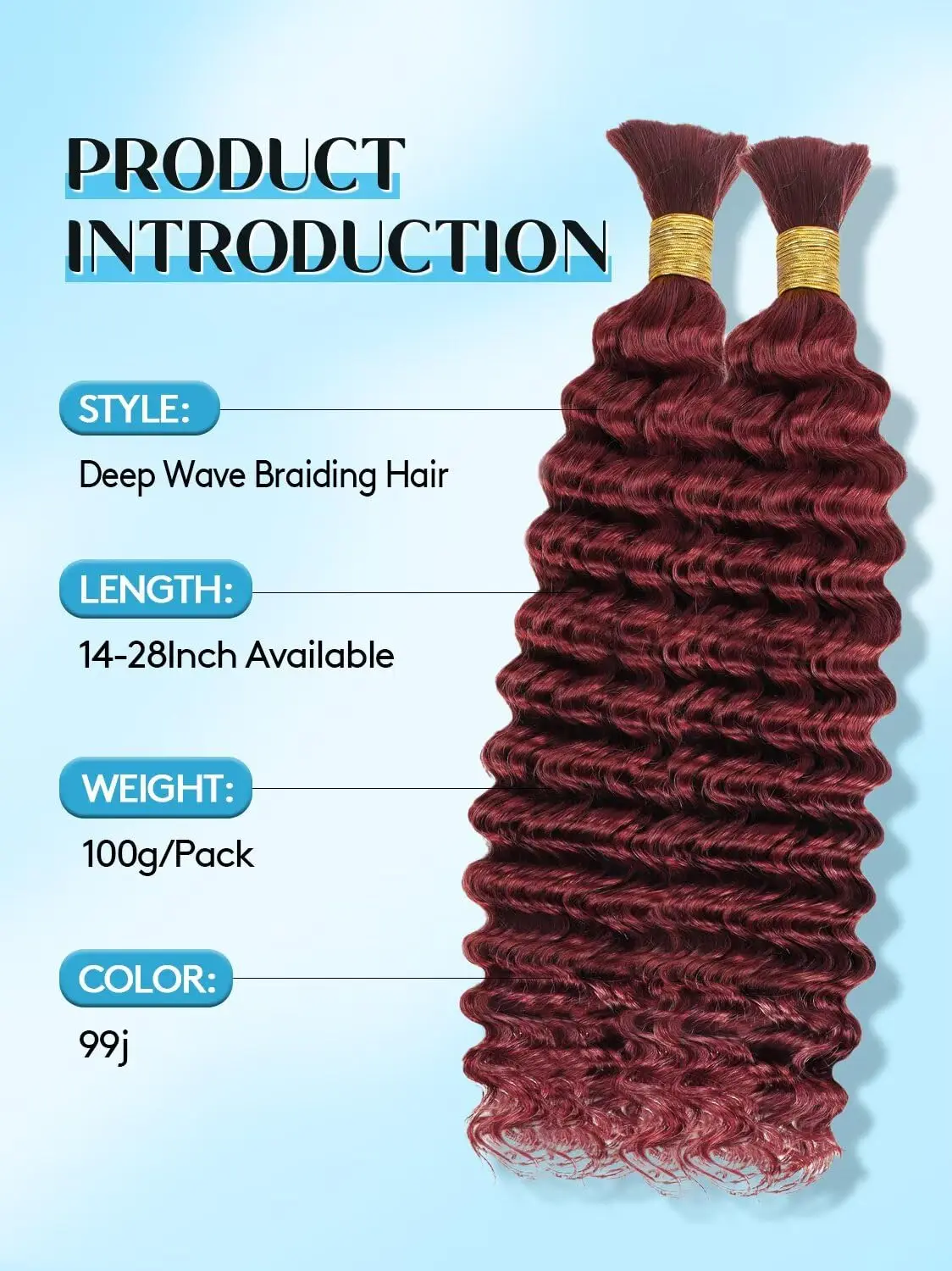100% Unprocessed Human Hair for Braiding, #99J Burgundy Pre-Separated Curly Bulk Hair, 12A Grade Boho Braiding Hair Extensions, Deep Wine Red Color Real Human Hair,18 Inch 100g 2 Bundles