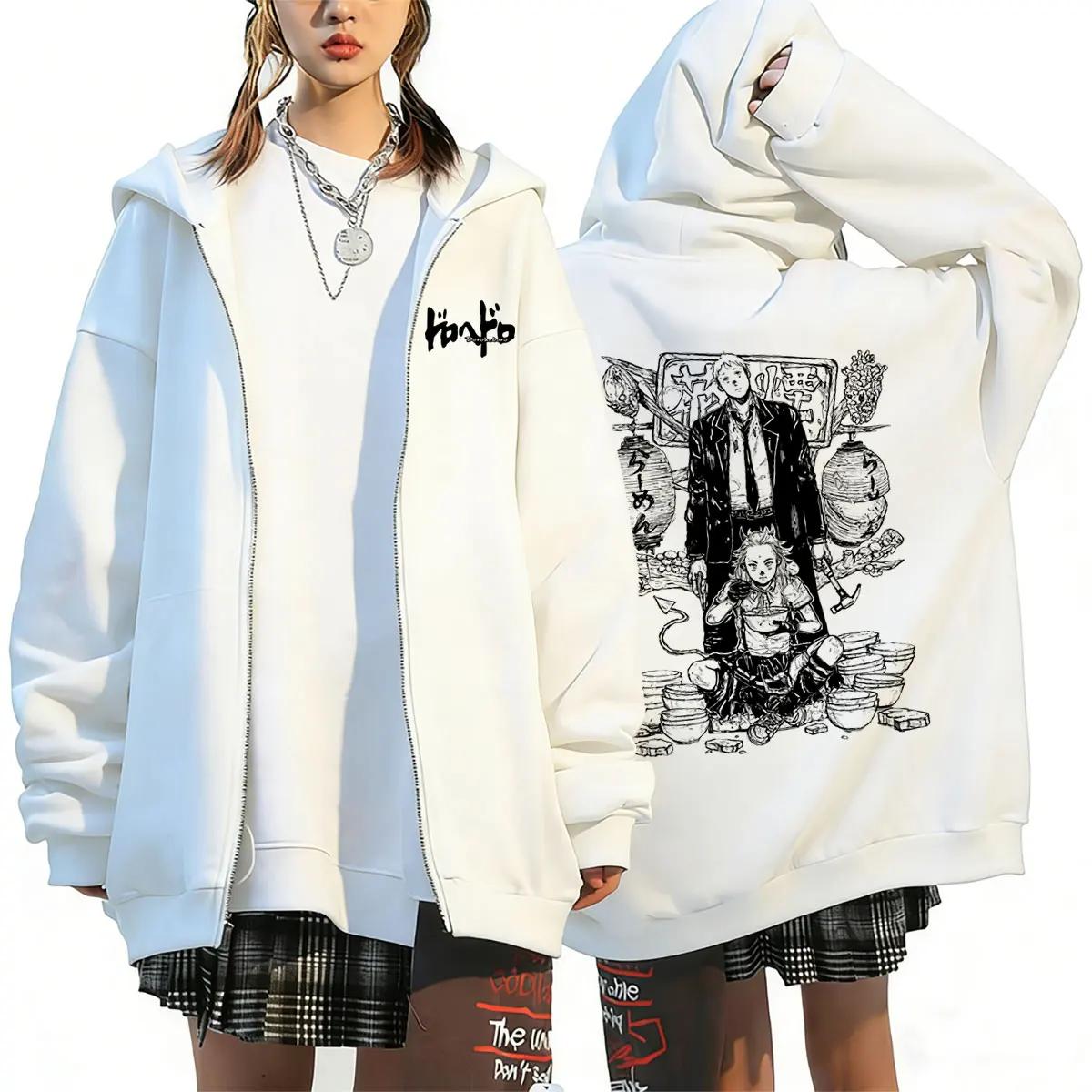 Japanese Anime Dorohedoro Shin Noi Graphic Zipper Hoodie Men Women Gothic Horror Oversized Hoodies Unisex Vintage Zip Up Jacket