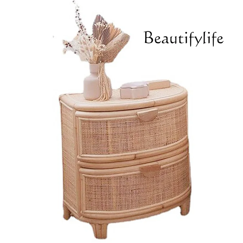 

Medieval simple rattan locker B & B bedroom Japanese rattan bedside table