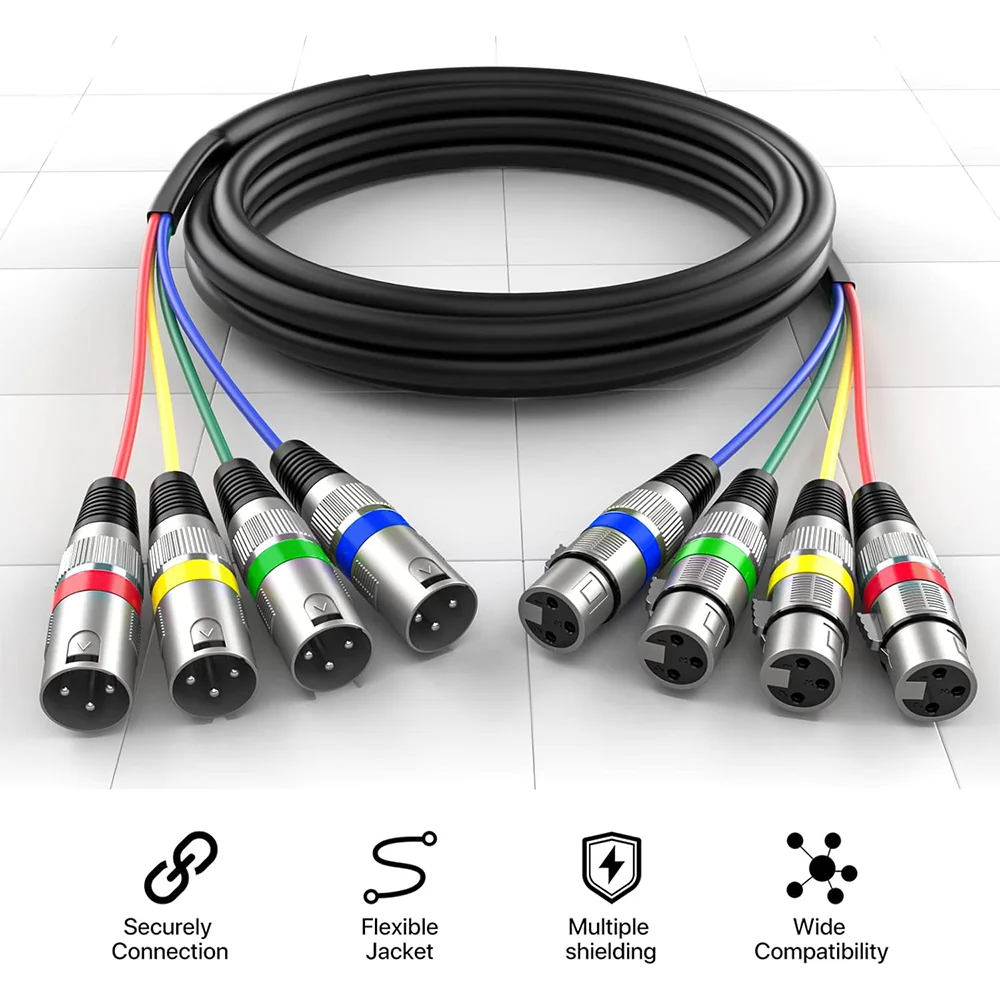 4-Channel Shielded Audio Cable XLR Male to XLR Female with Color-Marked Connectors 1M 2M 3M for Professional Stage