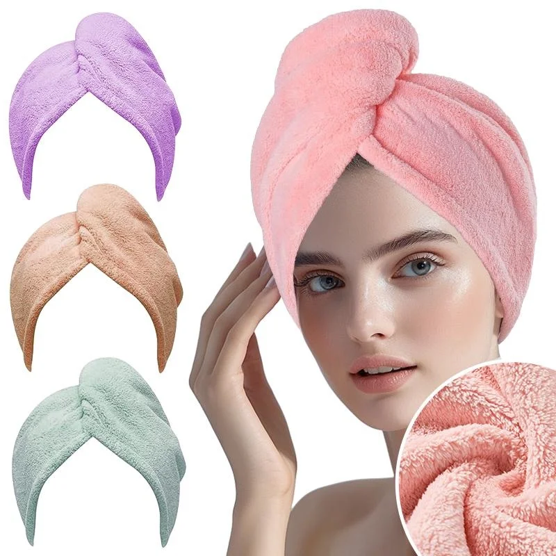 

1pc Coral Fleece Towel Towels For Hair Turban Towel With Button Anti Frizz Drying Towels For Drying Long Thick And Curly Hair