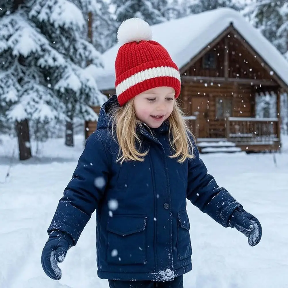 Soft Acrylic Cable Knit Cap Kids Christmas Pompom Hat Toddler Knitted Winter Hat Warm Brimless Knit for Boys Girls Infant