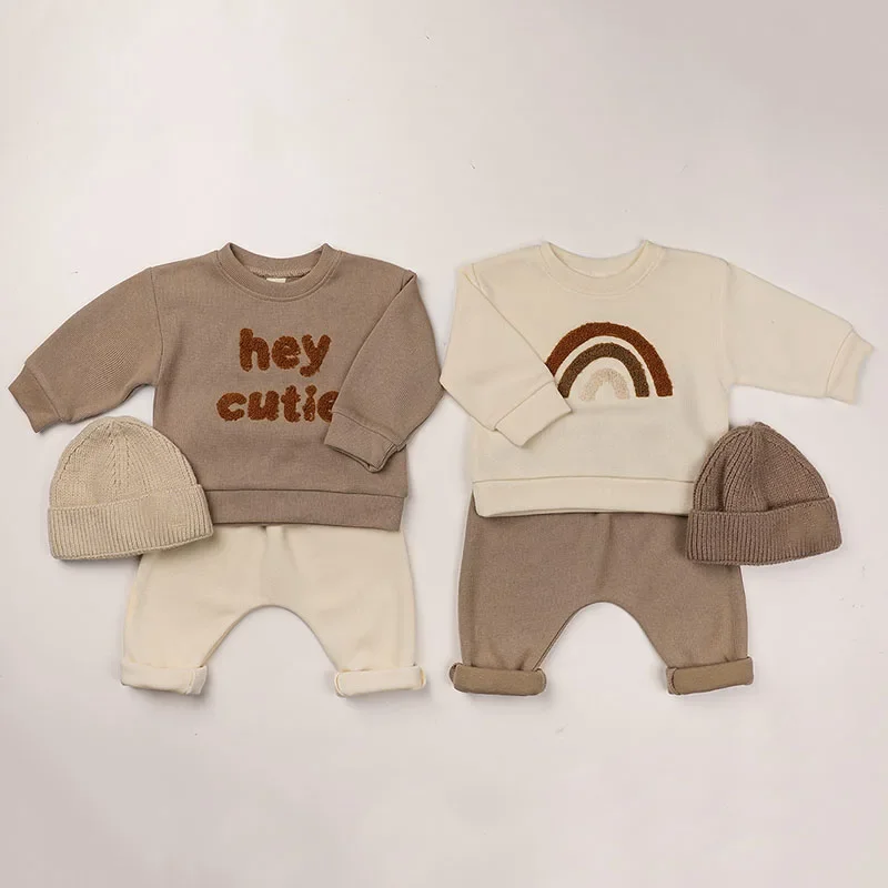 2024 New Autumn Baby Clothes Boys Sports Suit 3M-3T Infant Girls Cute Letter Sweatshirt + Pants 2Pcs Toddler Casual Outfit