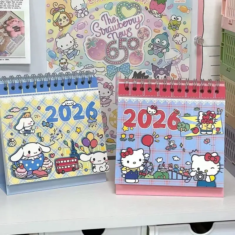 2026 Nuovo calendario comico Hellokitty Cinnamoroll - Simpatico cartone animato Graffiti Calendario da tavolo per ufficio e studenti Regalo di Capodanno
