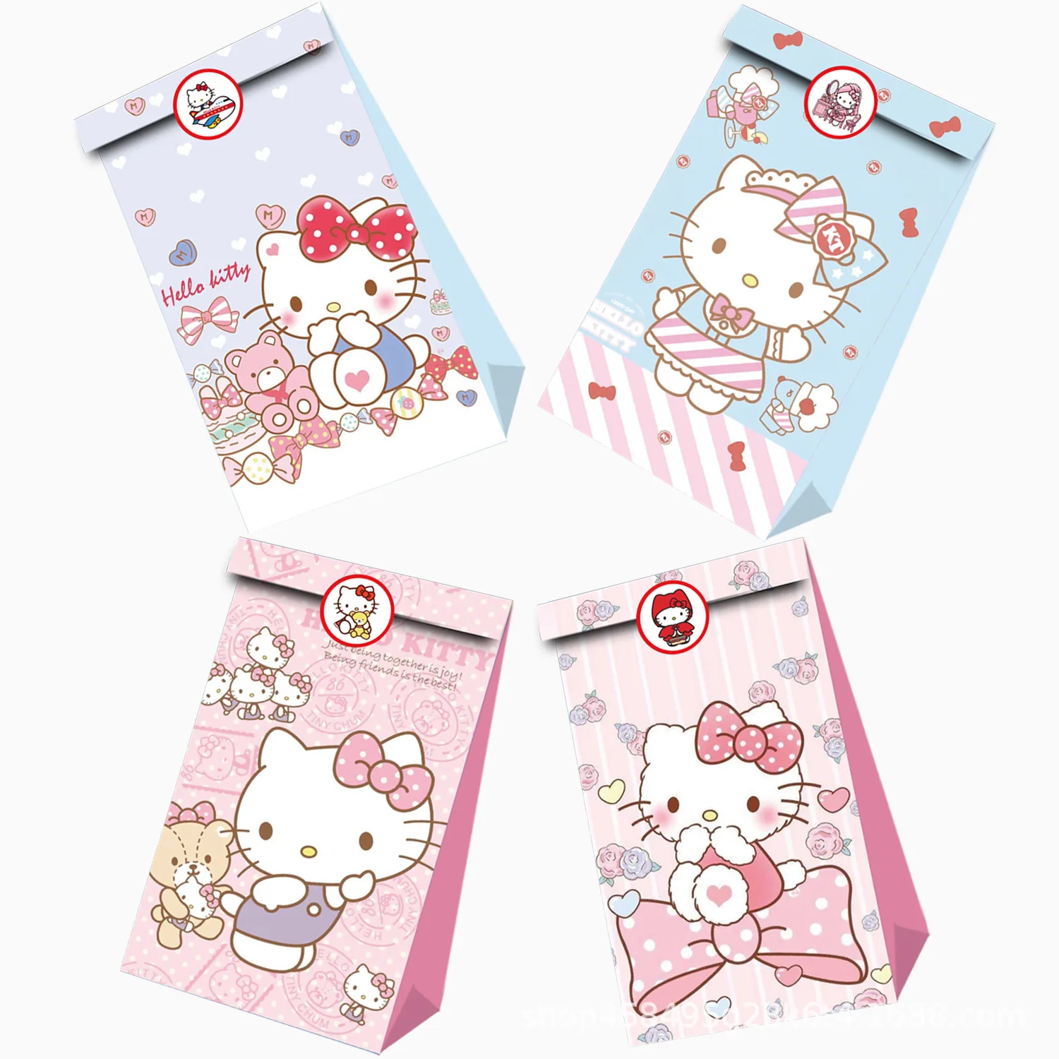 12 Stuks Hello Kitty Thema Cadeau Tas Verjaardagsfeestje Decoratieve Papieren Zak Schattige Snoepzak Kawaii Milieuvriendelijke Papieren Zakken Cadeau Meisje