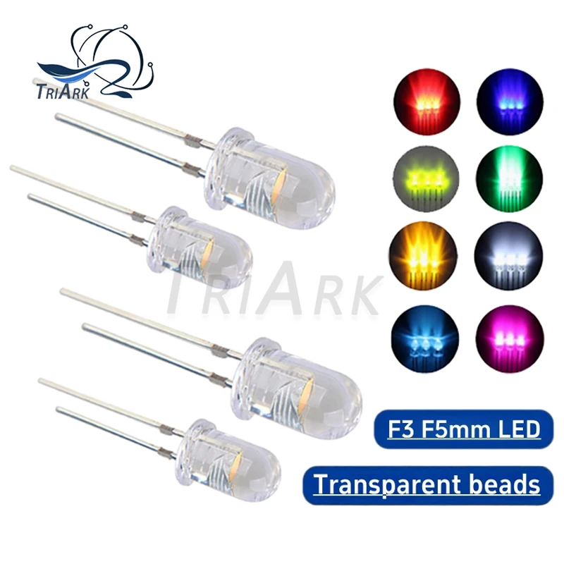 

50pcs F3 F5mm Transparent LED beads red/blue/green/yellow/light/Orange Light/Warm White/purple/pink Direct insertion lamp bead
