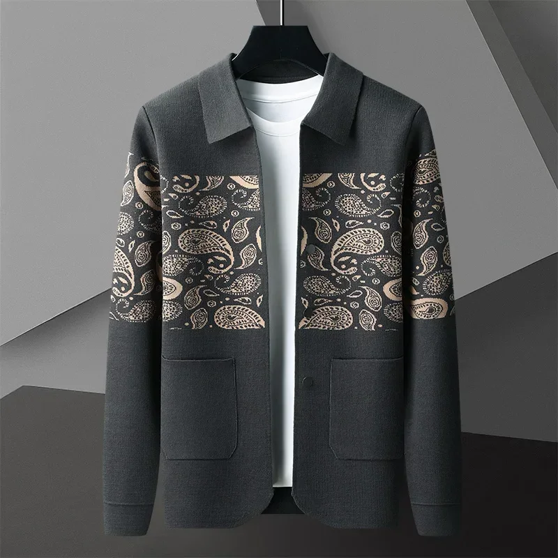 2024 Fashion Autumn Printing Cardigan Classic Men Brand Sweater Knit Cardigans Mens Handsome Soft Warm Coat Korean Winter Jacket