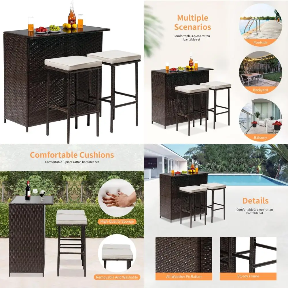 

3-Piece Wicker Outdoor Patio Set with Chairs and Coffee Table for Conversations in Yard or Backyard