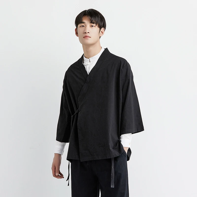

Мужской комплект Hanfu Jaet Sle, хлопковый ретро китайский костюм Тан, улучшенная буддийская учеба, повседневная свободная верхняя одежда для отдыха