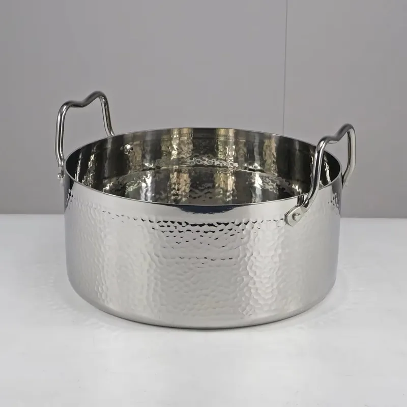 Food grade 304 stainless steel cooking pot hammer pattern soup pot commercial silver hot pot large capacity induction cooker