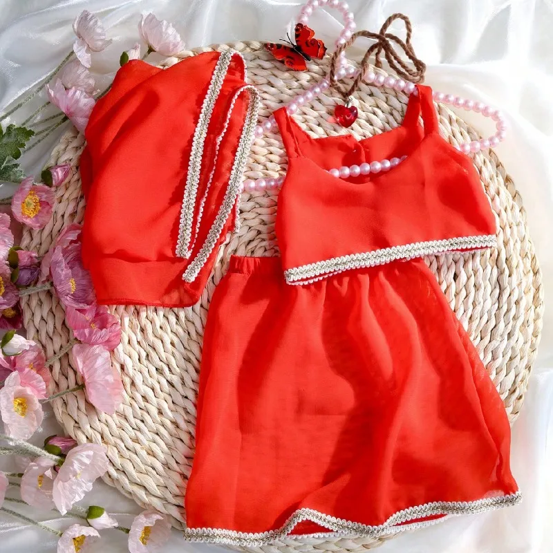 Newborn Photography Clothing Pendant Four Piece Set Newborn Middle Eastern Style Orange Lace Lace Lace Suspender Half Skirt