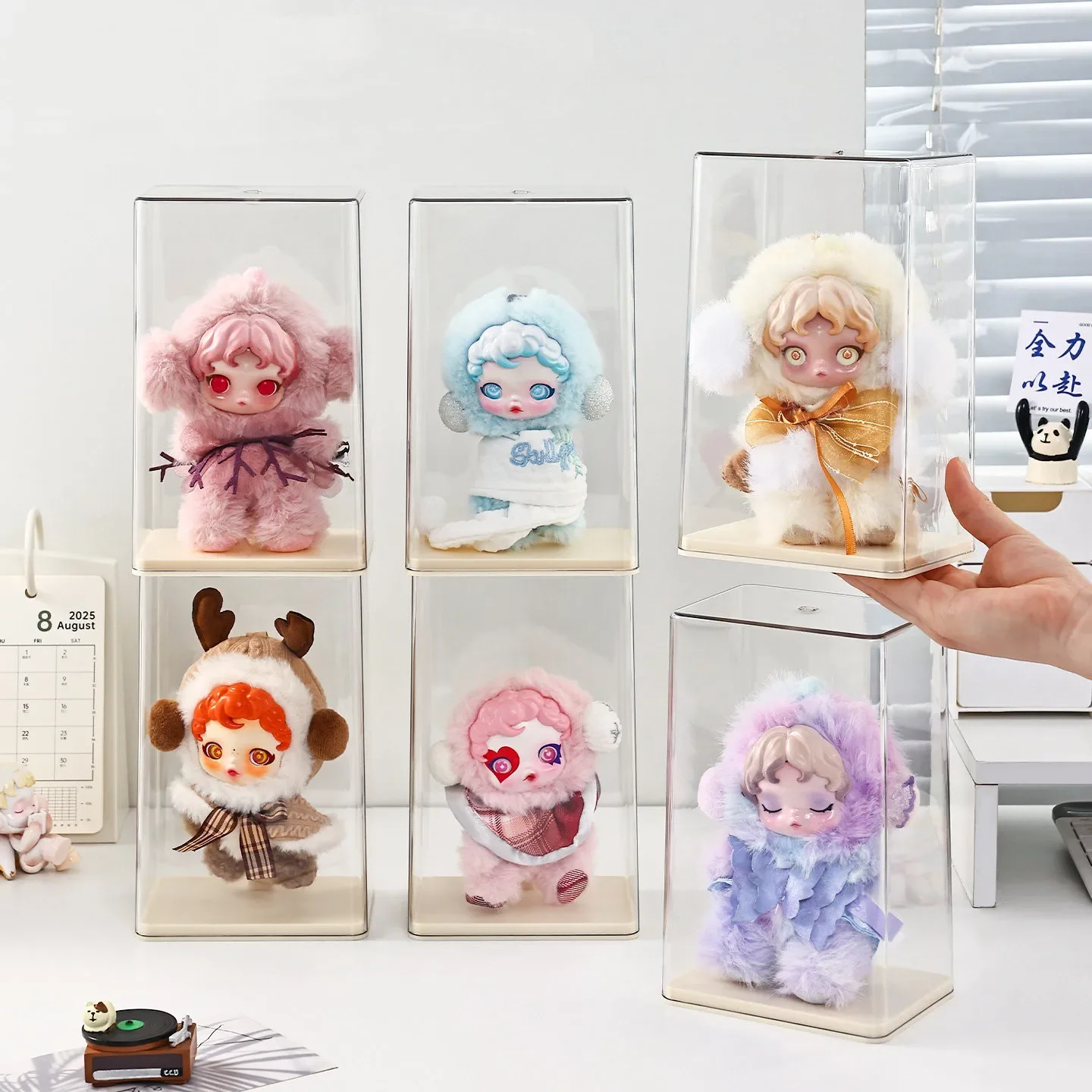 Transparent Stackable Plush Toy Display Box for Labubu Blind Box Storage Display Rack Plush Doll Storage Cabinet for POPMART