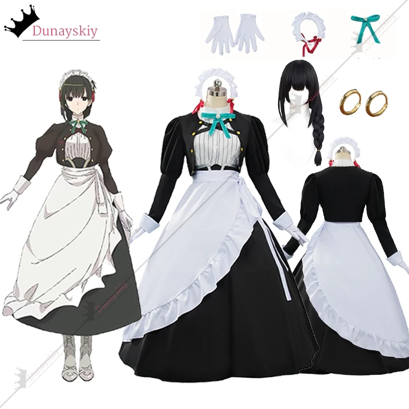 Anime Kimi Wa Meido-Sama Cosplay Yuki Yokoya Cos Costume Black&White Xue Maid Dress With Wig Hairband Earring Full Set Uniform