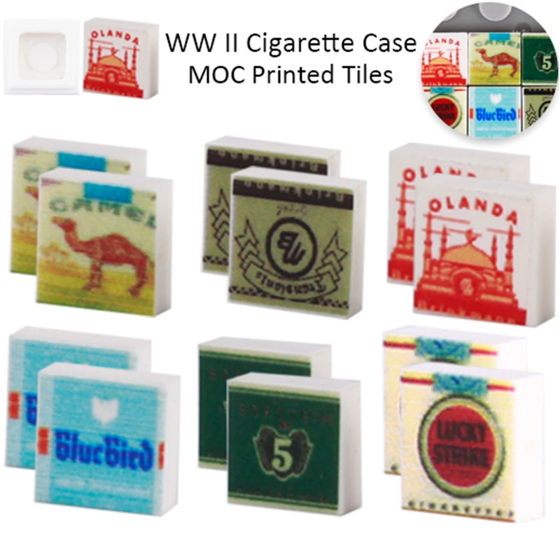 MOC WW2 Military Cigarette Case Building Blocks Parts 1X1 Compatible 3070 Army Soldiers  Printed Tiles Accessories Bricks Toys