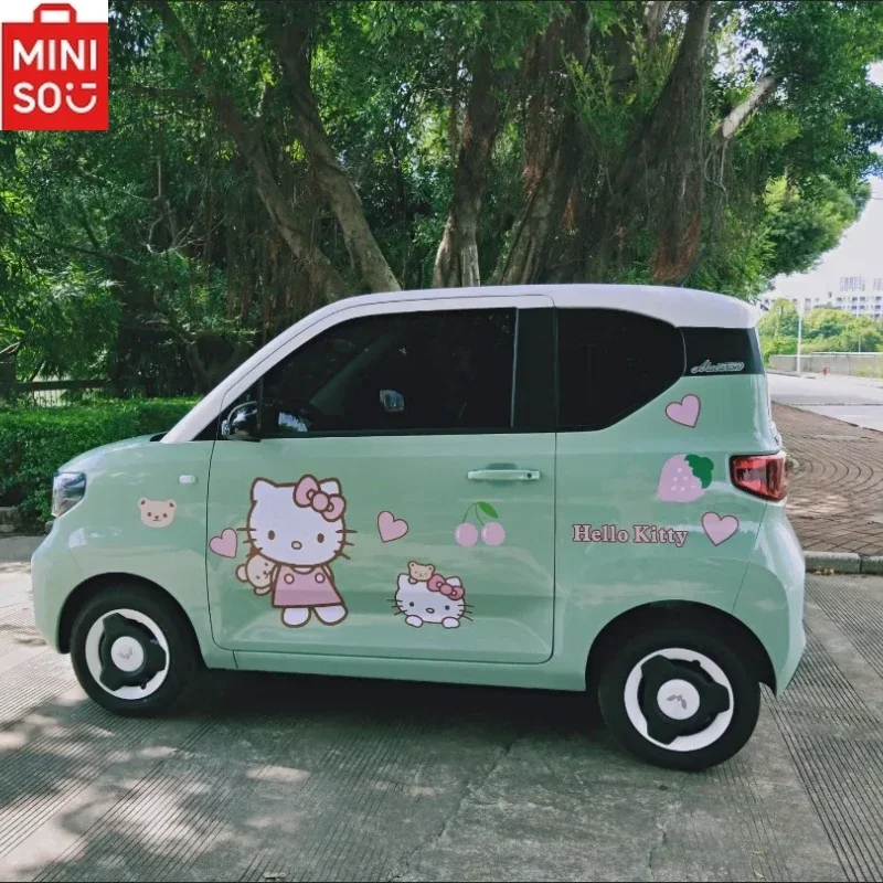 MINISO HelloKitty Cartoon Car Stickers with Flowers on Both Sides Cartoon Decoration Car Stickers To Cover Scratches Universal