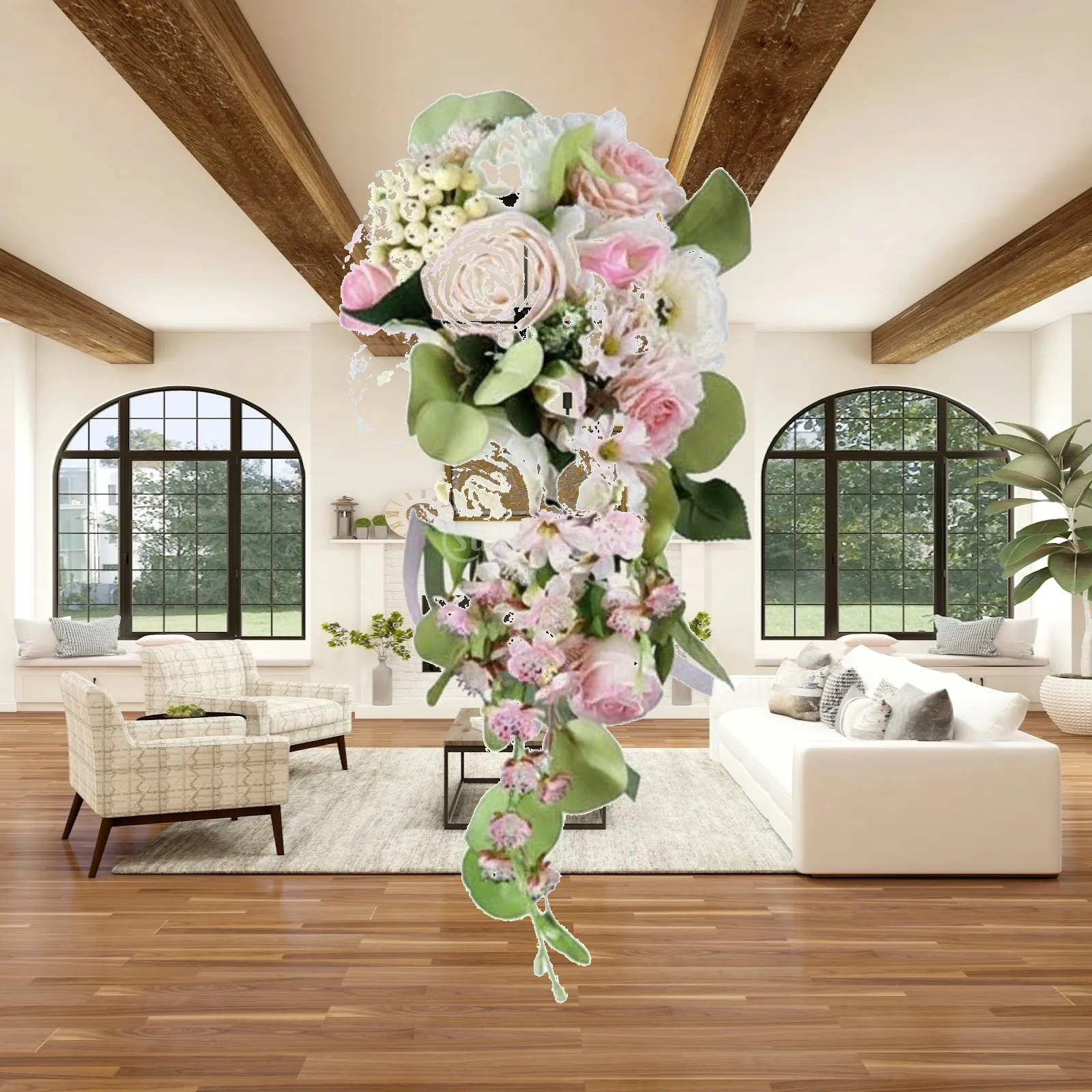 Brides Bouquet Woodland Greenery Soft Silk Roses for Ceremonies