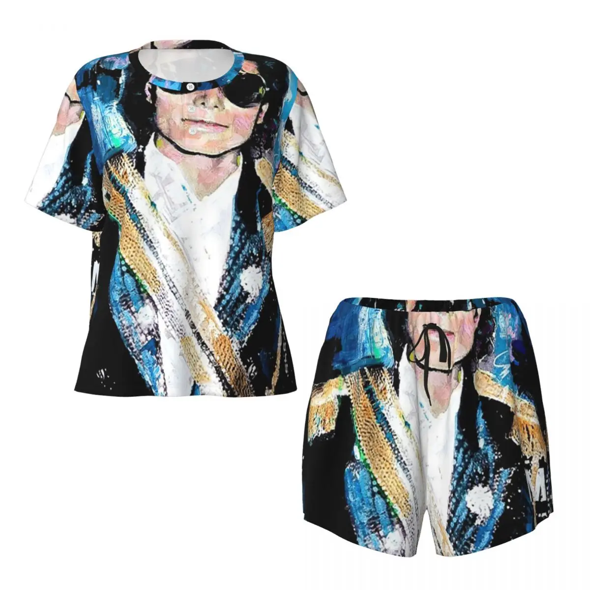 Michael 1984 Grammys Jackson Pop Art Portrait Round Neck Short Sleeve Nightgowns for Sleeping Sleepshirts Women Soft