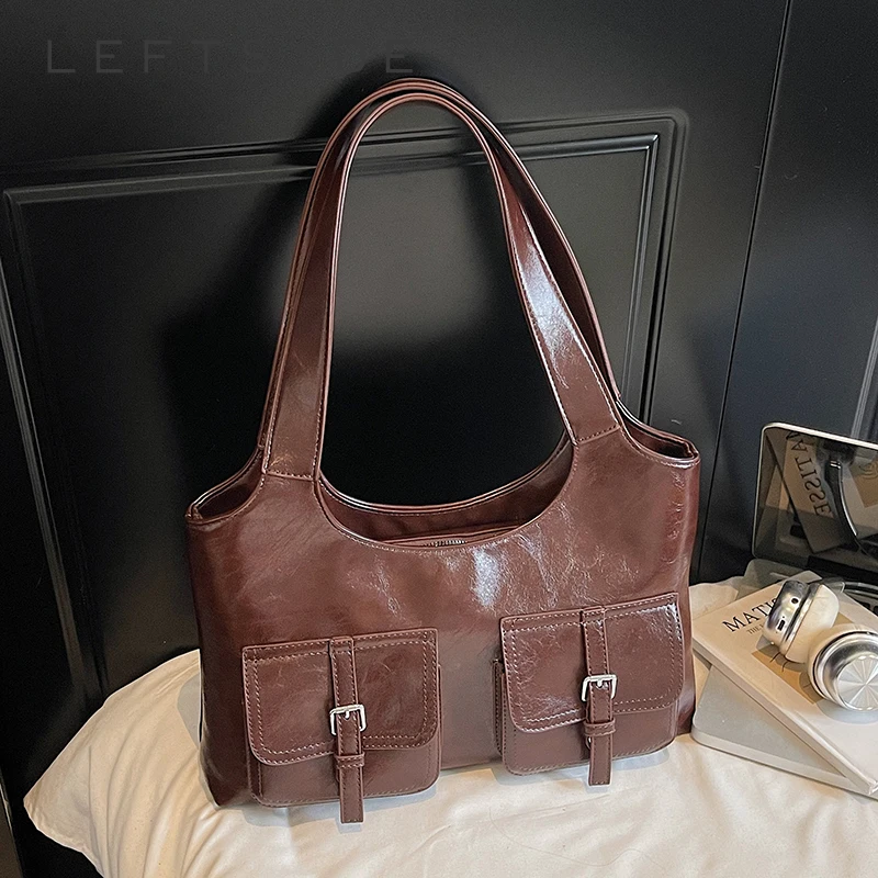 

LEFTSIDE PU Leather Square Tote Bag for Women Shoulder Bags 2025 Designer Luxury Brand Short Handle Handbags and Purses