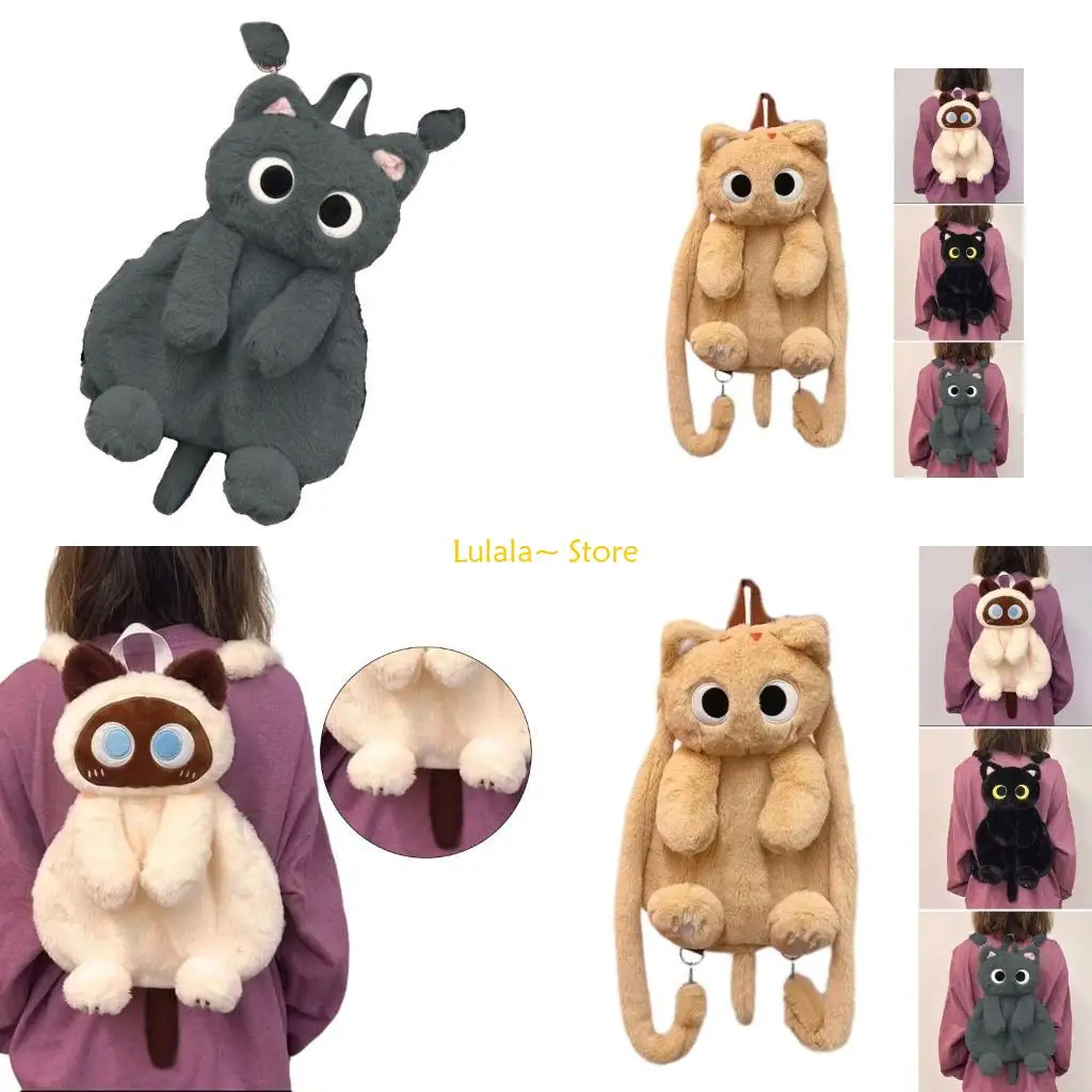 

Y4QA милый рюкзак с котом, плюшевая сумка на плечо, сумка для школьного обеда для детей, взрослых и девочек, повседневное с