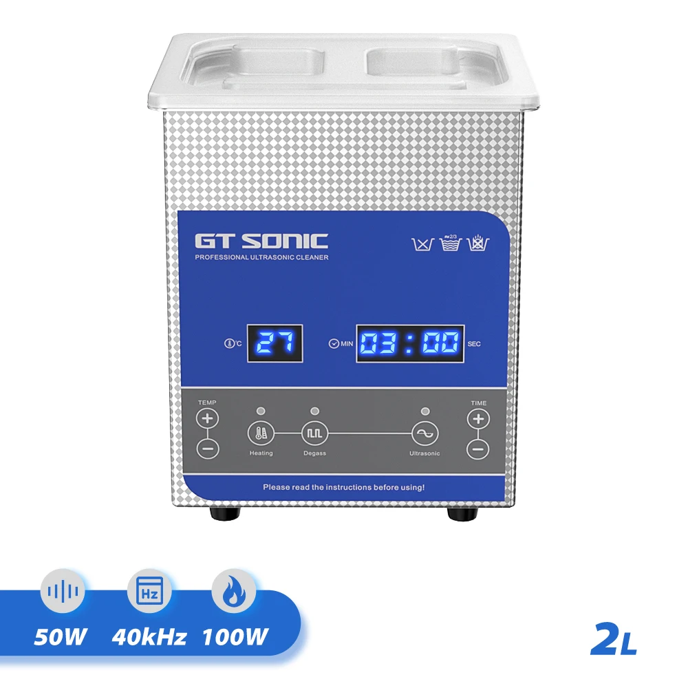 GT SONIC 2L 100W Digital Ultrasonic Cleaner Heater Degas Stainless Steel Bath Home Use Jewelry Glasses Rust Oil