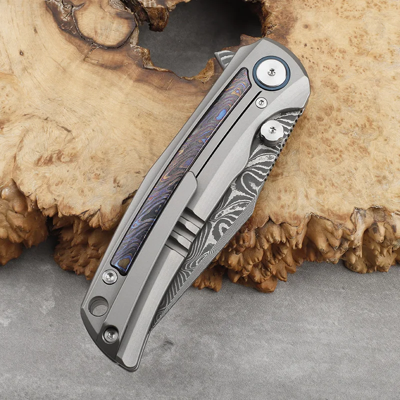 RW34 + VG10 دمشق شفرة فولاذية سبائك التيتانيوم مطعمة زركونيا الحصان مقبض سكين للفرد التخييم في الهواء الطلق أدوات إنقاذ سكين