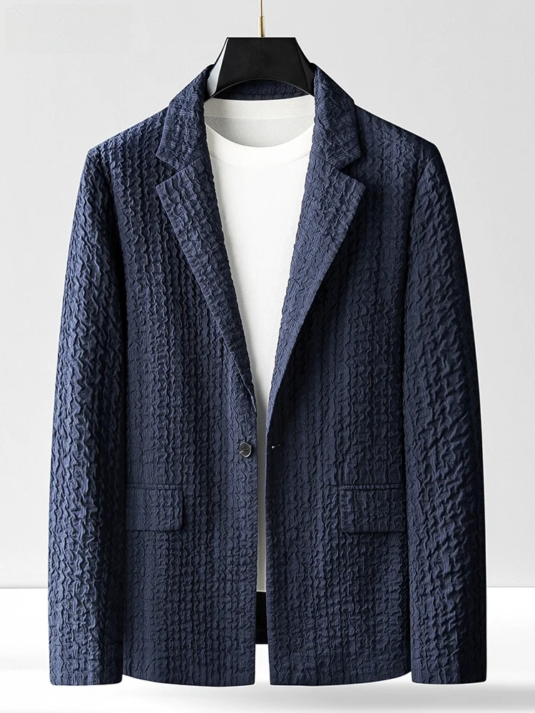 

Мужской пиджак средней длины в корейском стиле для осенней моды, модель с микрорастяжением, без складок, на одной пуговице, в западном стиле