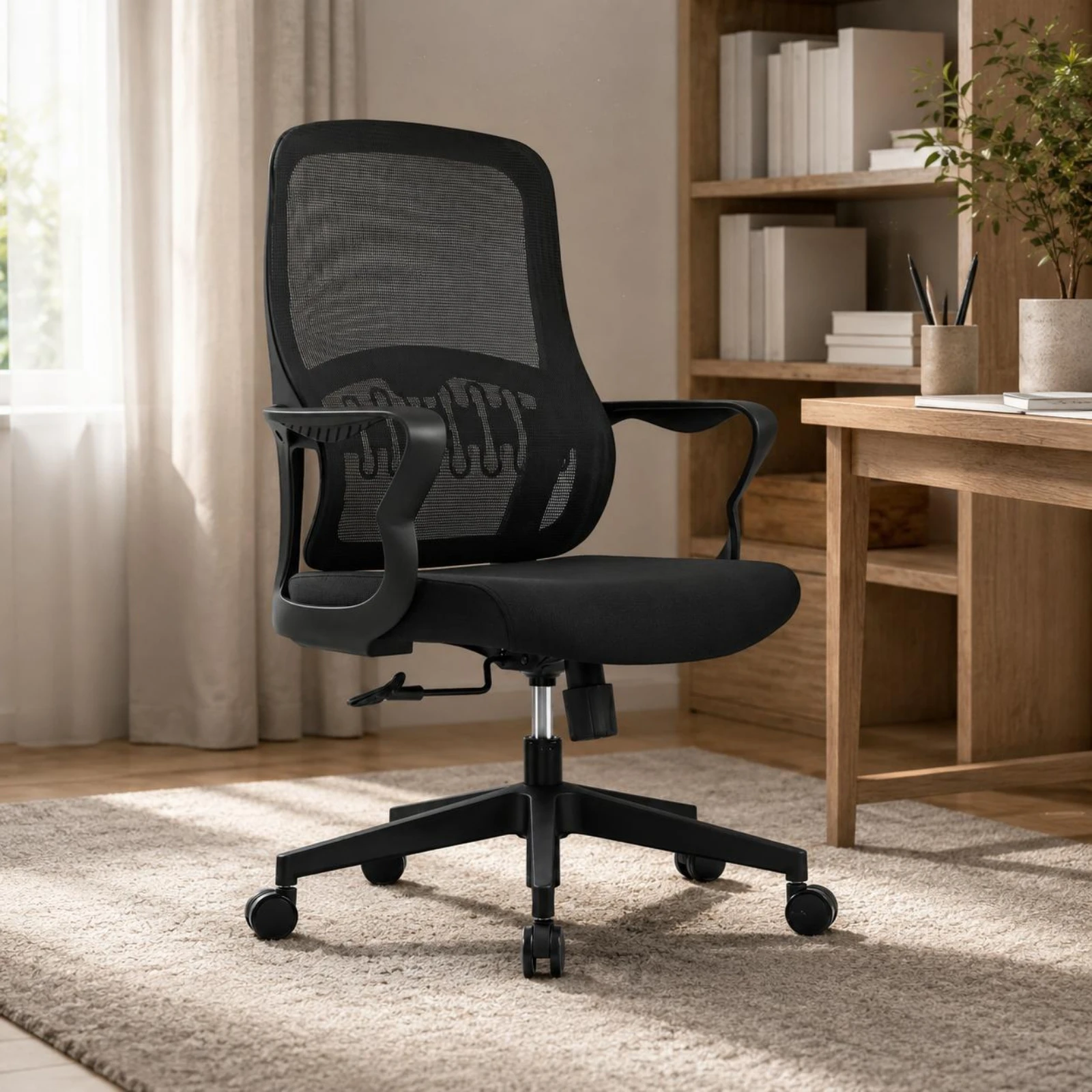 Mesh Office Chair Height Adjustable Office Chair Caster Wheels Cushioned Seat