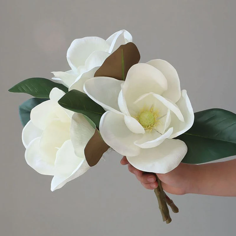 High-grade White Big Magnolia Flower Real Touch Artificial Flowers Bridal Bouquet Wedding Party Home Decor Sence Landscaping