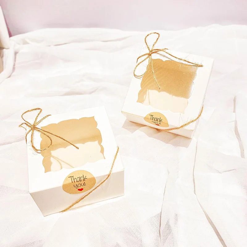 10/20Pcs Kraft Papier Offenes Fenster Geschenk Box Backen Kuchen Tasse Favor Süßigkeiten Verpackung Boxen Mit Aufkleber Seil hochzeit Party Dekoration – Detail 4