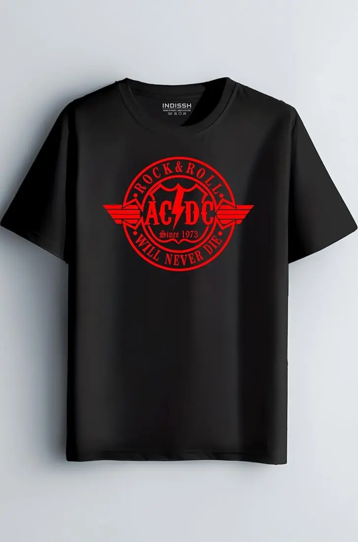 

Футболка с периферийным принтом ACDC Rock Band — свободный универсальный модный топ унисекс из 100% хлопка с короткими рукавами