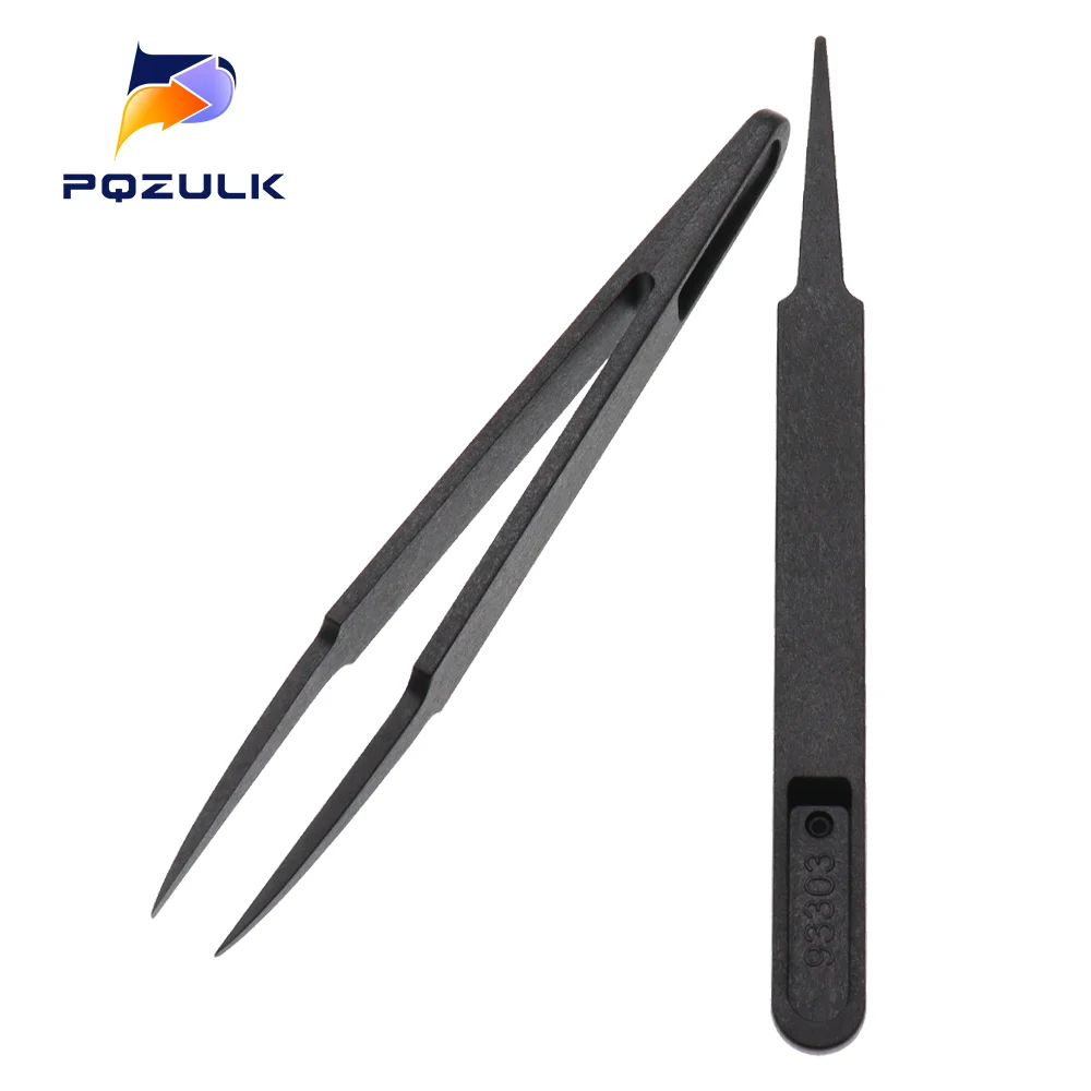 1/5PCS Plastic Tweezers 93303 Anti-Static Conductive Carbon Fiber Pliers Repair Tool Black Plastic Clamping Tool
