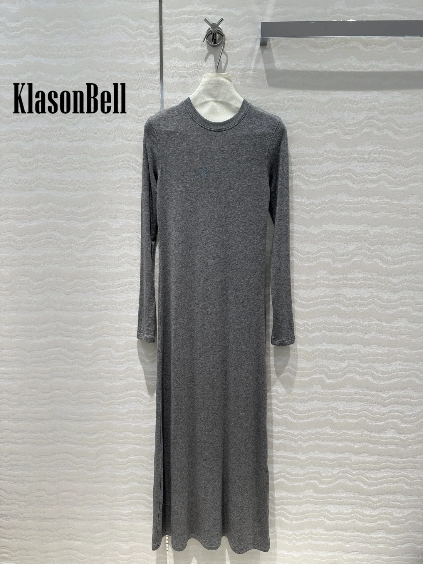 9.22 KlasonBell Women\'s Simple Temperament Wool Blend Knitted Long Dress O-Neck Long Sleeve Soft Comfortable Dress