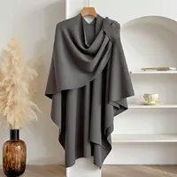 Women Poncho Winter Warm Solid Color Shawl Double Sided Designer Blanket Luxury Scarf Female Cloak Cashmere Pashmina Cape Stole - Image 3