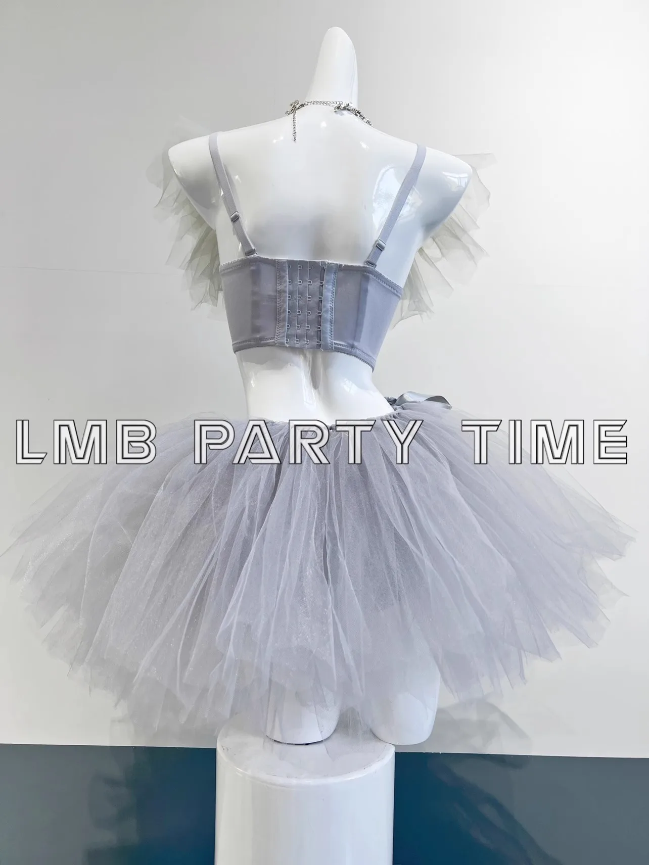 Glänzende Perle Mesh Blase Ärmel Bikini Kleid Outfits Sexy Bar Nachtclub Sängerin Pole Jazz Dance Bühne Leistung Set