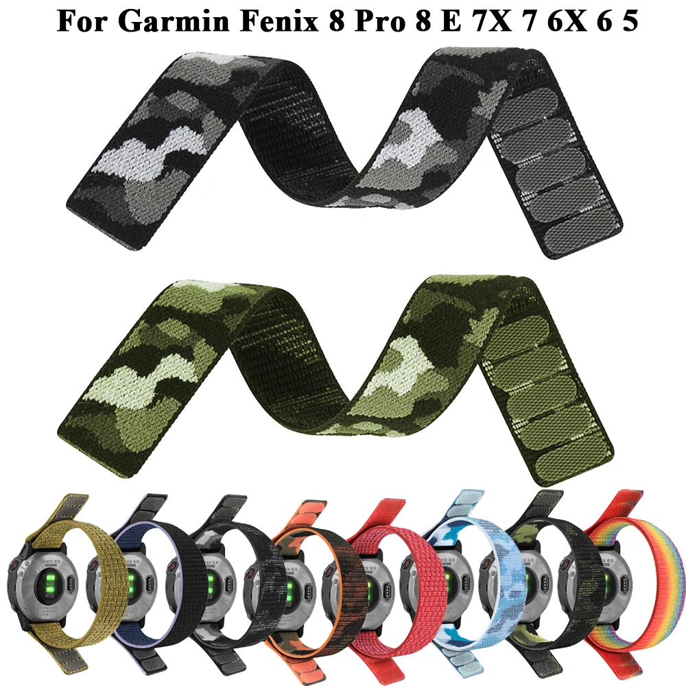 26mm 22mm Hook Loop Nylon Strap band For GARMIN Fenix 8 8PRO 7 7X 6X 6 Pro Epix 2 Forerunner 970 965 955 945 Camouflage Bracelet