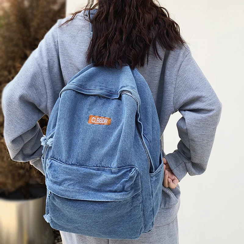 New Women Canvas Travel Denim Backpack Lady Vintage Cool Student Bag Fashion Female College Backpack Trendy Girl Laptop Book Bag