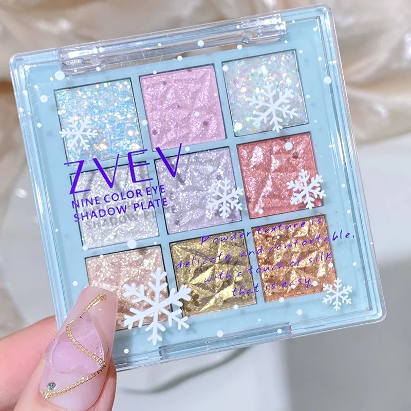 เกล็ดหิมะอายแชโดว์เก้าสี Pearl Fine Glitter Contour Eyes Makeup Palette แชมเปญ Gold Compact Eyeshadow Palette