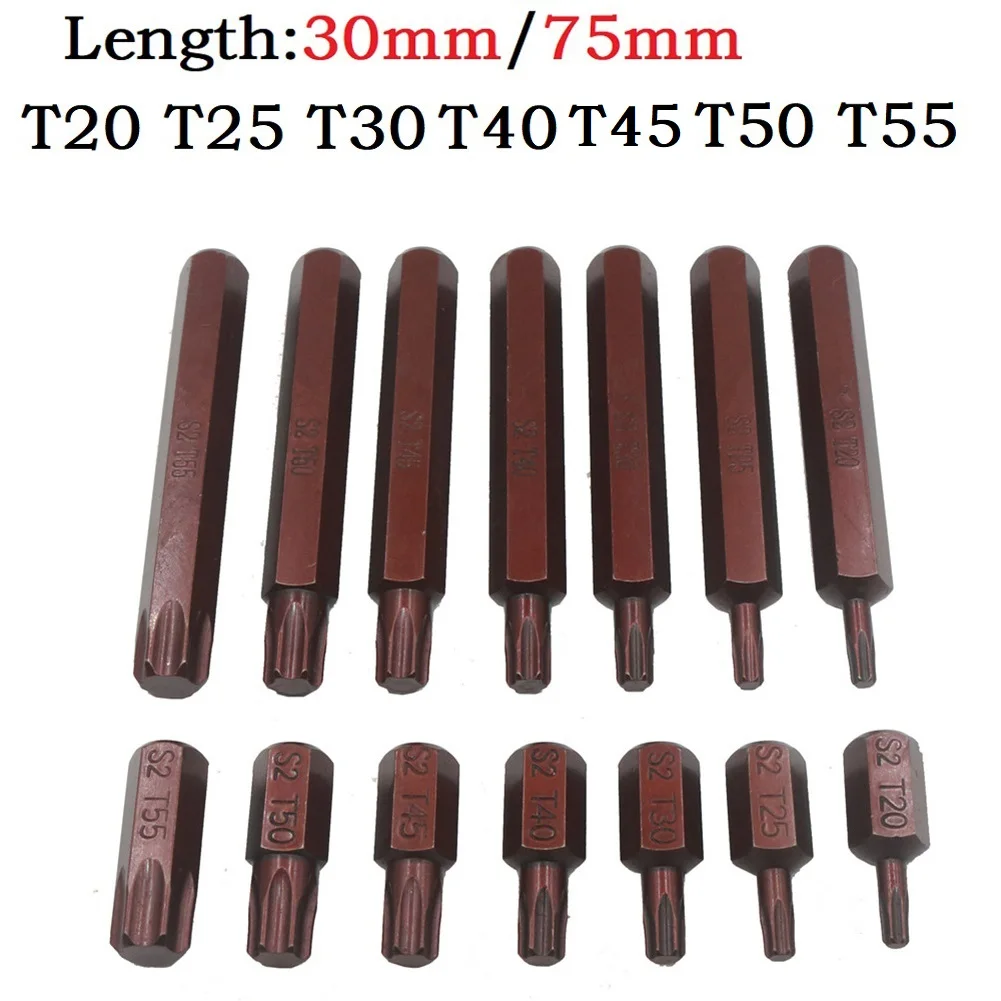 1pc 30/75mm Magnetic Torx Screwdriver Bit Steel 10mm Hex Shank Screwdrive For Impact Screwdriver T20/T25/T30/T40/T45/T50/T55