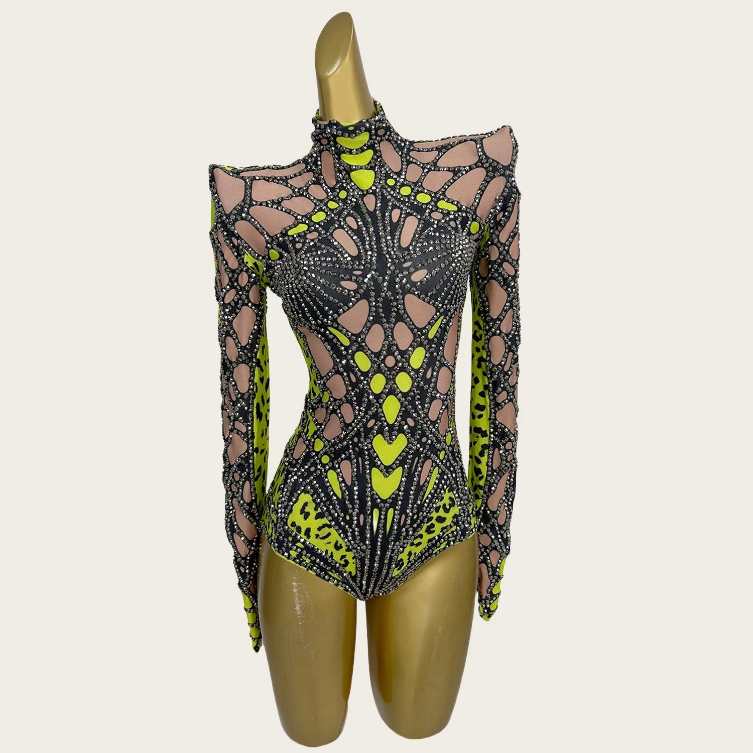 Chongdong Sparkly Rhinestone Tight Fitting Spandex Bodysuit Sexy Performance Dance Costume Night Party Singer Show Stage Wear