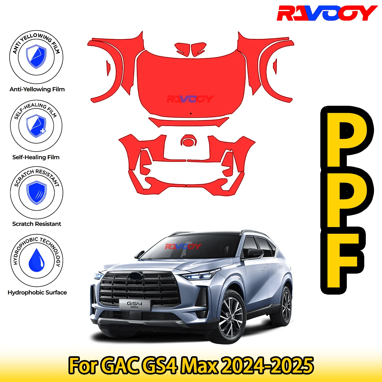 

For GAC GS4 Max 2024-2025 Glossy Matte Black Precut front PPF Kit Paint Protection Film